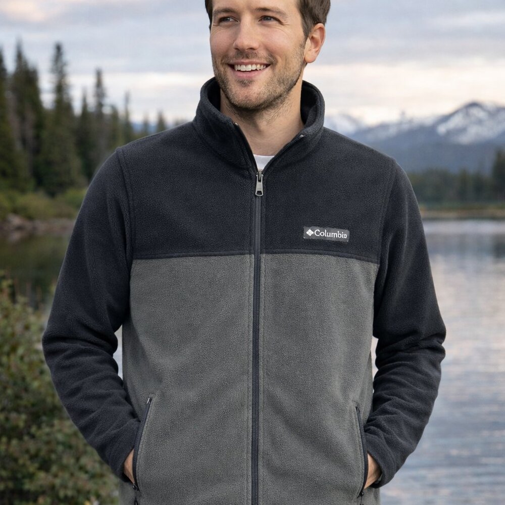 Columbia Steens Mountain Fleece Jacket Mens Small‎ Black Grill Mock Neck Outdoor